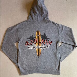Ron Jon Gray Hoodie with Surfboard Graphic Surf Shop Hoodie – Gray